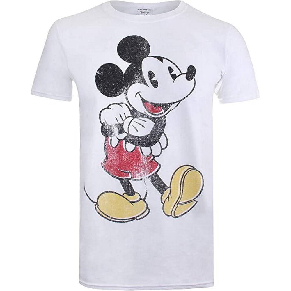 Disney Mens Mickey Mouse Vintage T-Shirt (White/Black/Red) (XXL)