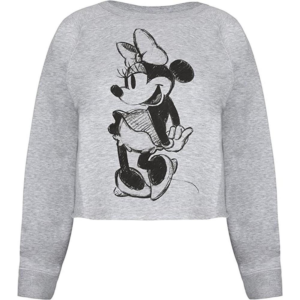 Disney Womens/Ladies Minnie Mouse Sketch Crop Sweatshirt (Grey) (XL)