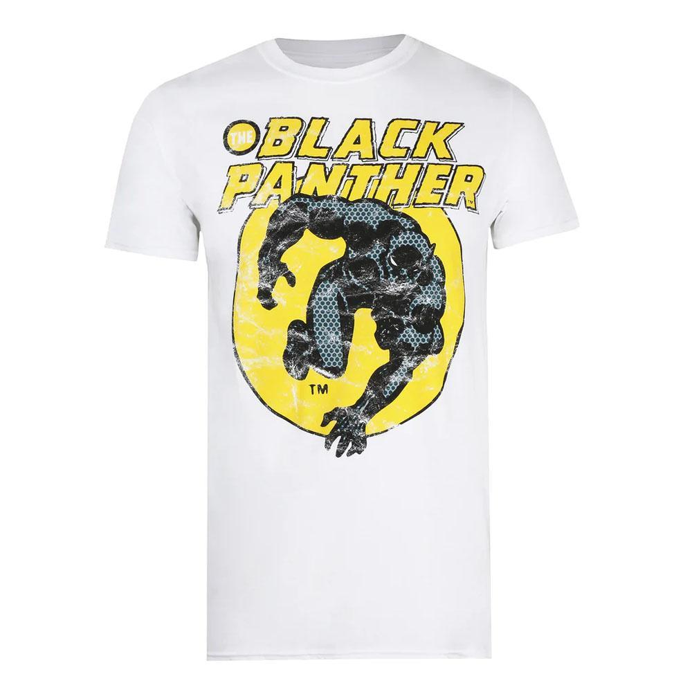 Black Panther Mens T-Shirt (White/Yellow/Black) (L)