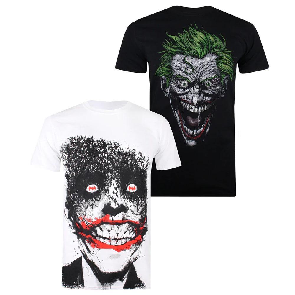 DC Comics Mens The Joker T-Shirt (Pack of 2) (White/Black/Red) (L)