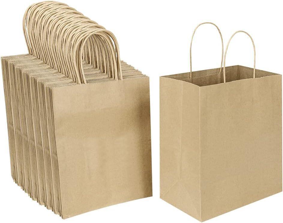 48 x LARGE GIFT BAGS WITH HANDLES 45x32x10cm | Brown Party Favour Bags Mini Paper Bag