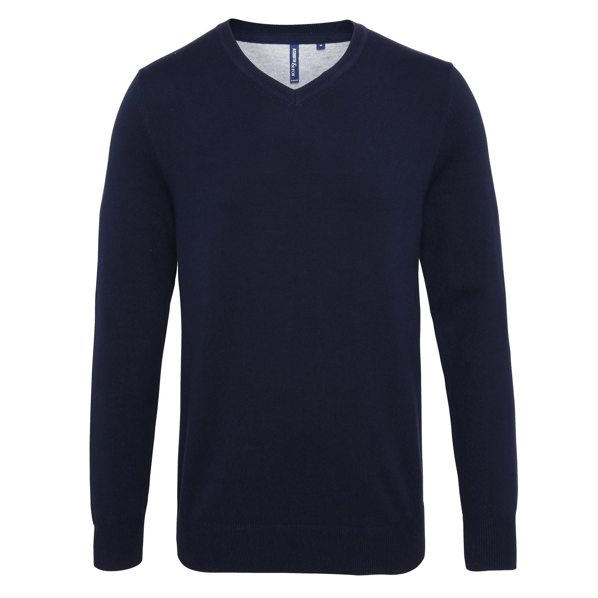 Asquith & Fox Mens Cotton Rich V-Neck Sweater (French Navy) (L)