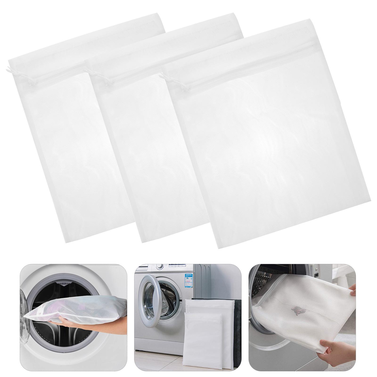 3 Pcs Mesh Bags Clothes Care Washing Zippered Underwear Laundry Storage Travel White