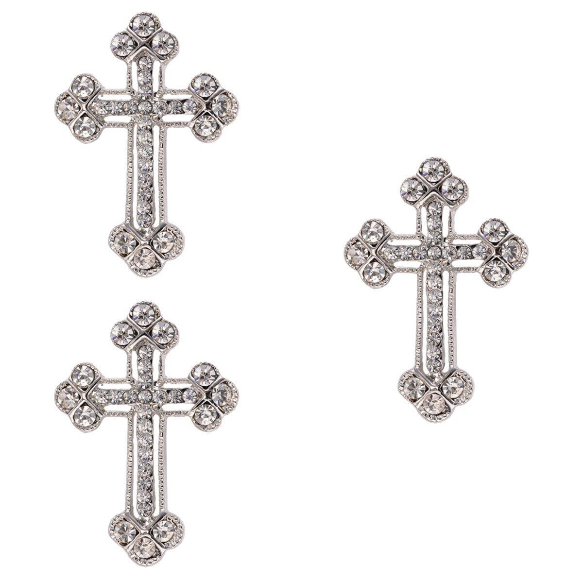 3 Count Rhinestone Jewelry Cross Lapel Pin Clothing Diamond Brooch Men's