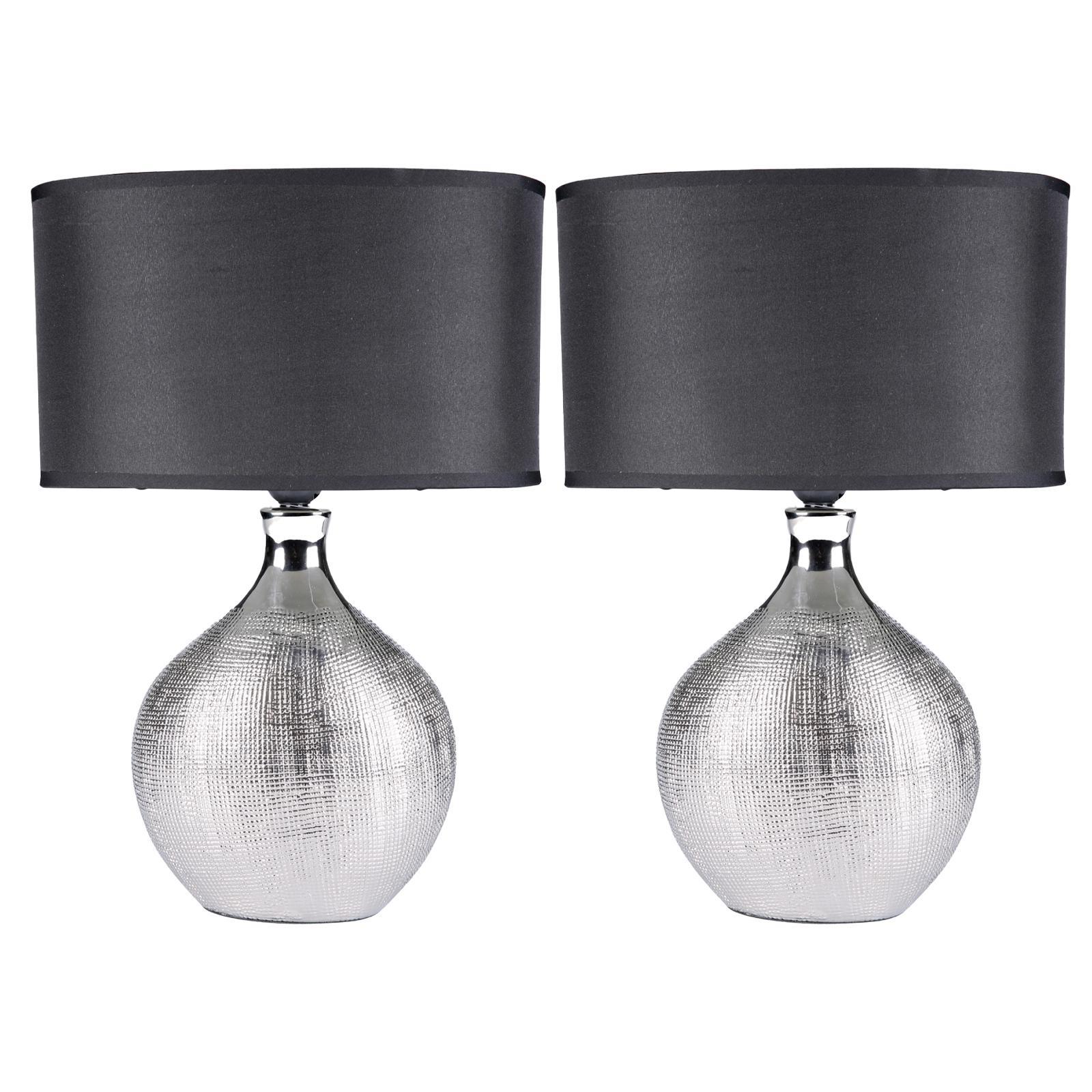 Sherwood Lighting Set of 2 Cosmo Contemporary Bedside Table Lamp Art Deco Textured Silver