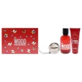 Red Wood by Dsquared2 for Women - 3 Pc Gift Set 3.4oz EDT Spray, 3.4oz Perfumed Bath and Shower Gel, Silver Round Purse