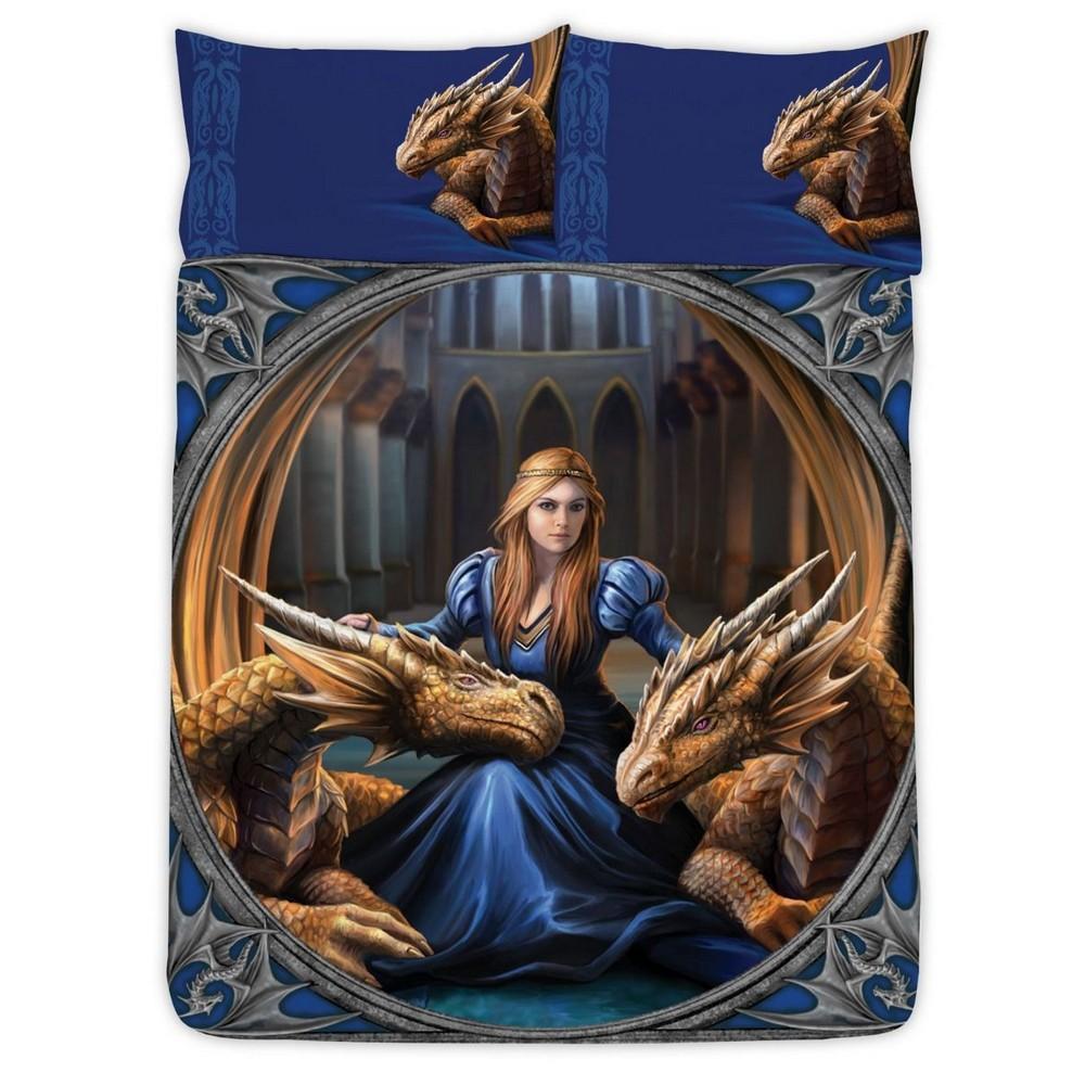 Anne Stokes Fierce Loyalty Dragon Duvet Cover Set (Blue/Brown) (Double)