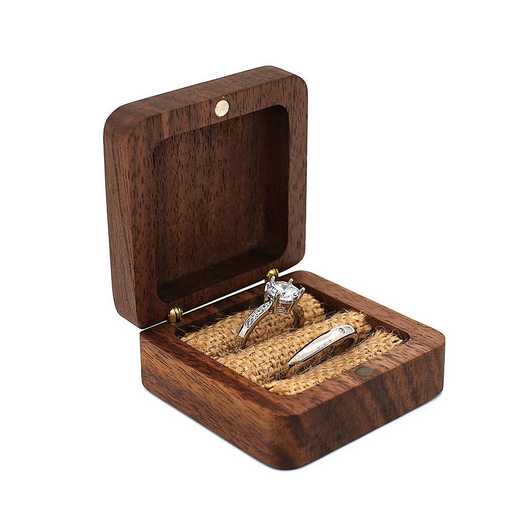 Black walnut solid wood wedding ring box with magnetic vintage wooden ring holder Rustic wooden vintage ring holder