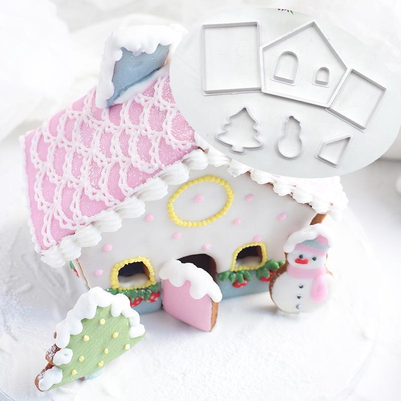 8 pcs Christmas Snowman House Cut-Out Mould Flip Sugar Clay Cake Decoration Cookie Mould