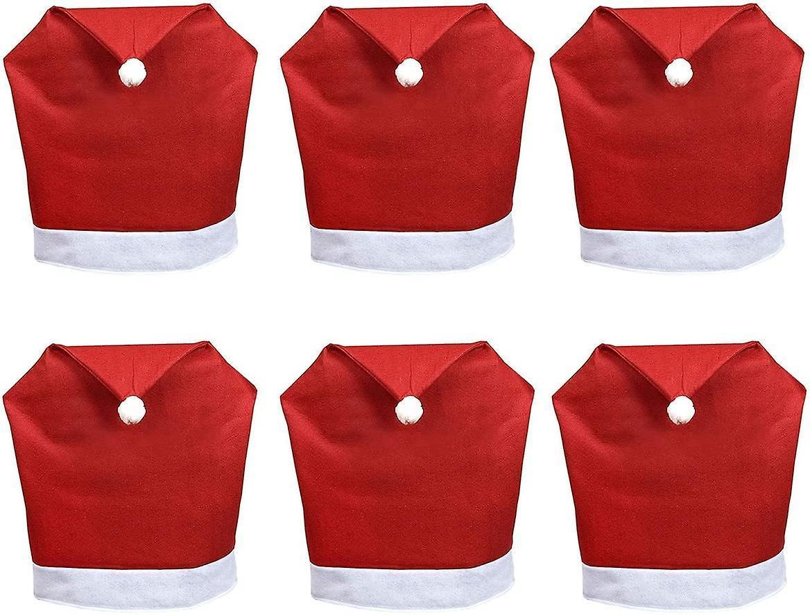6 Pcs Santa Hat Chair Back Covers,classic Red Xmas Chair Slipcovers For Christmas Holiday Festive Party Kitchen