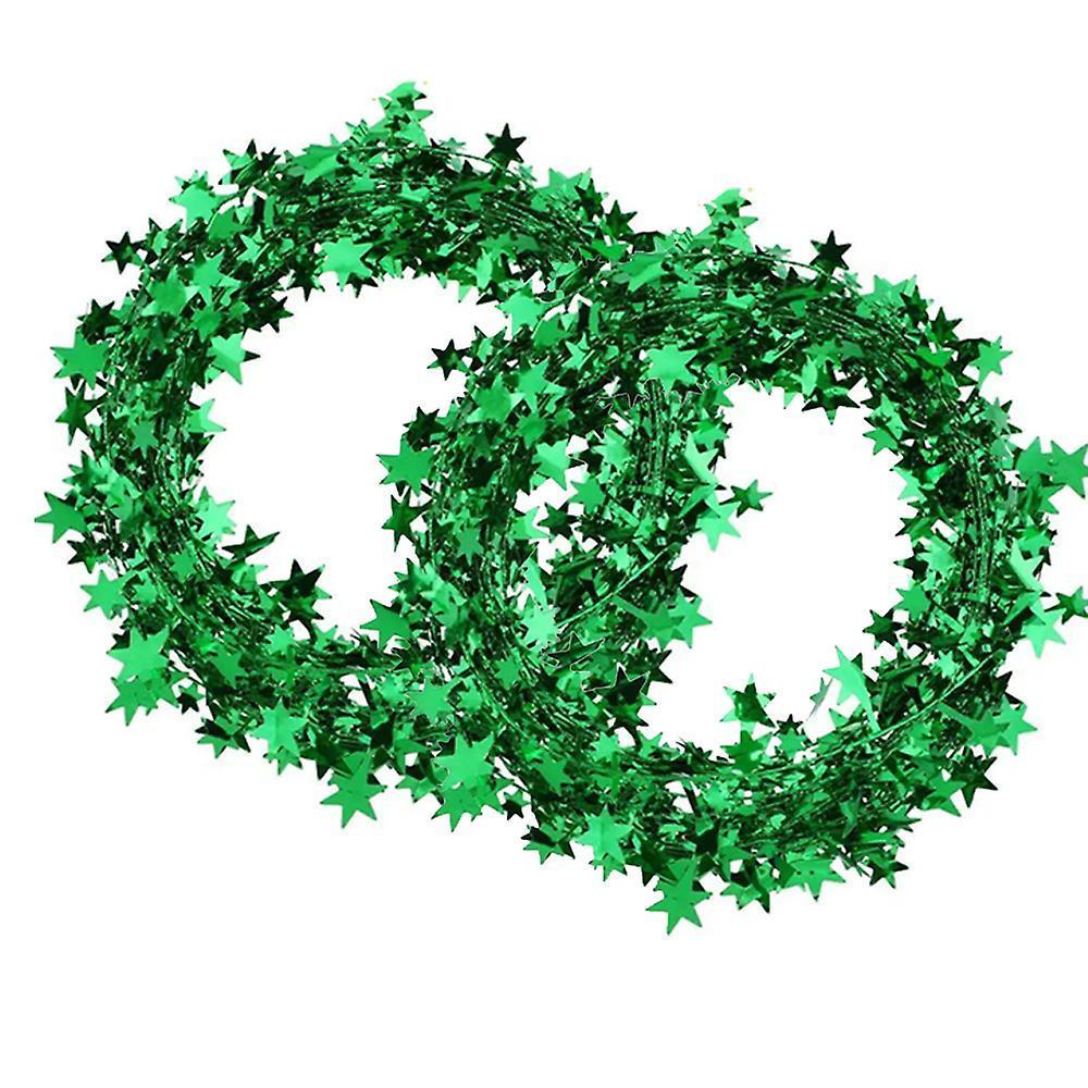 10 pcs Rolls Of Sparkly Star Tinsel Garlands With Wire For Xmas Tree, Birthday, Party, Festive Ornament green