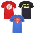 DC Comics Mens Hero Logo Cotton T-Shirt (Pack of 3) (Black/Blue/Red) (XL)