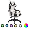 Racing Chair with RGB LED Lights Black and White Faux Leather vidaXL