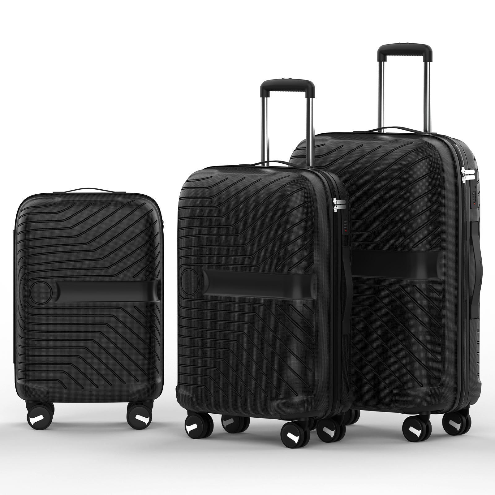Advwin Luggage Sets 3 Piece Suitcase with Spinner Wheels Durable Retractable Pull Bars Black 20"/24"/28"