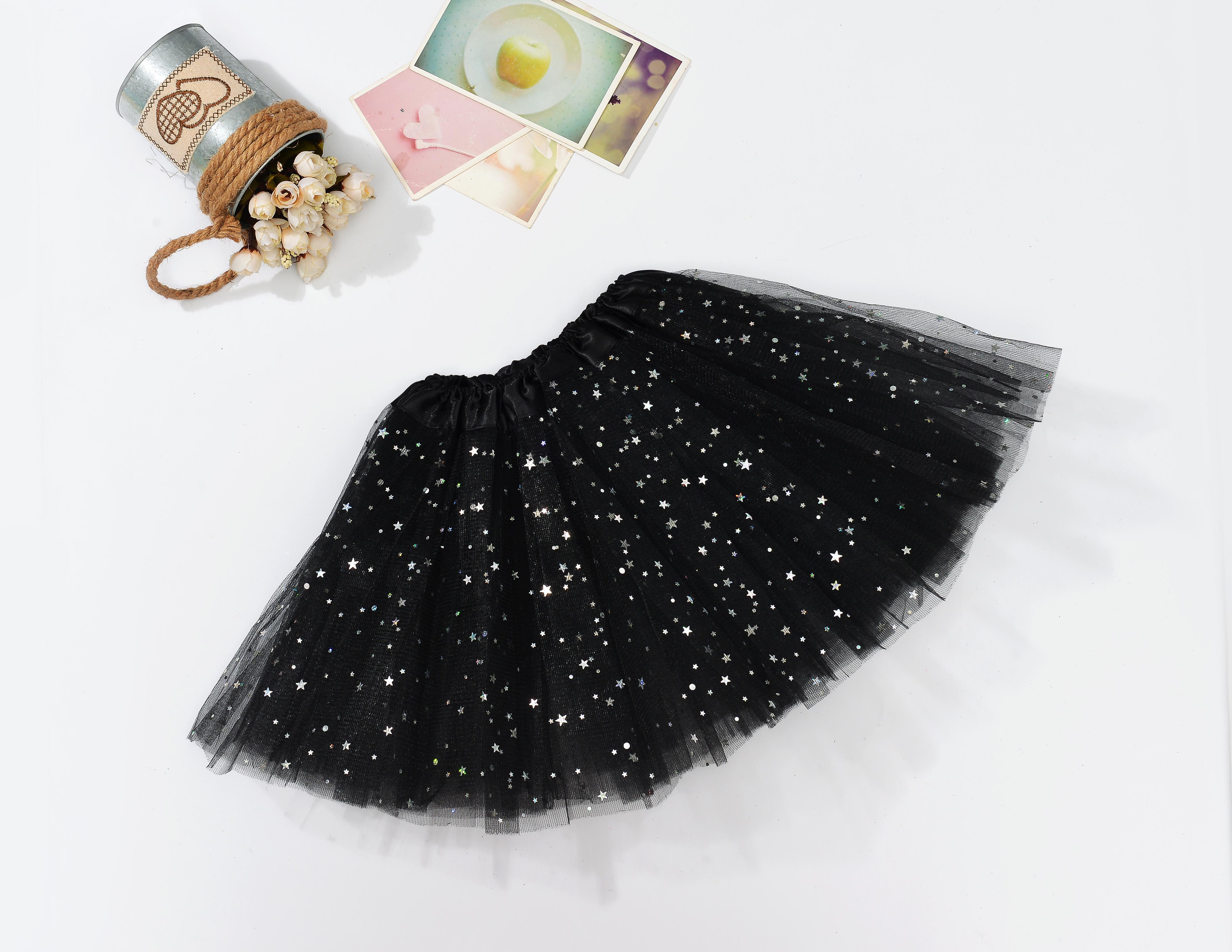 Sequin Tulle Tutu Skirt Ballet Kids Princess Dressup Party Baby Girls Dance Wear - Black (Size: Kids)