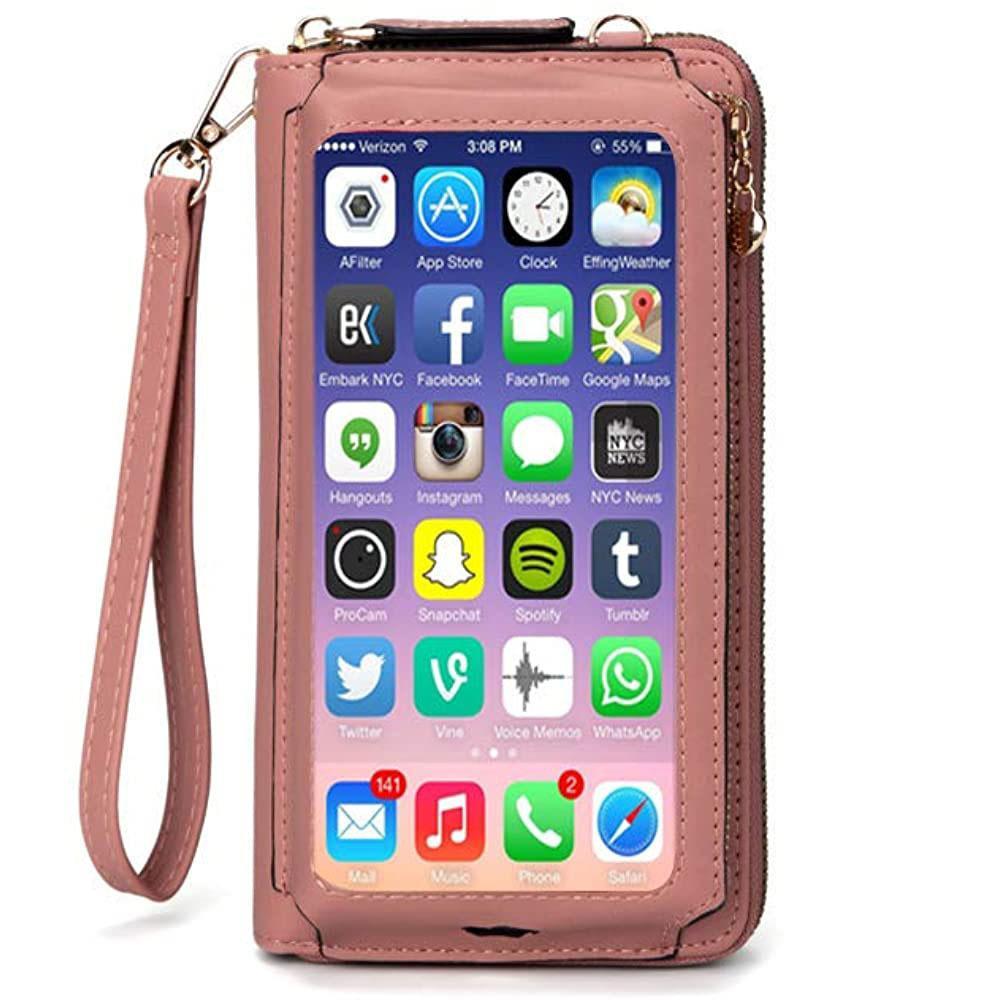 Multi-function RFID crossbody Phone Wallet with Credit Card Slots-Pink