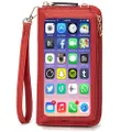 Multi-function RFID crossbody Phone Wallet with Credit Card Slots-Red