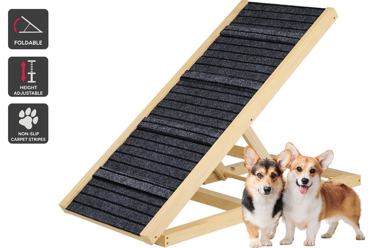 Advwin Pet Ramp Dog Stairs 4 Level 100cm Adjustable Ladder for Bed Car Outdoor Indoor Pine Wood