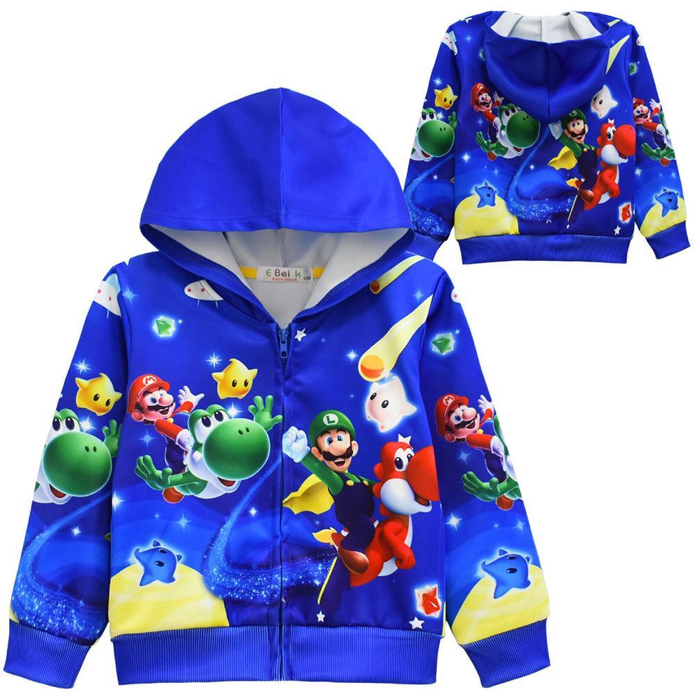 Goodgoods Children Boys Super Mario Series 3D Print Hoodie Zip Jacket Coat Long Sleeve Hooded Top Gift(Style A,7-8Years)