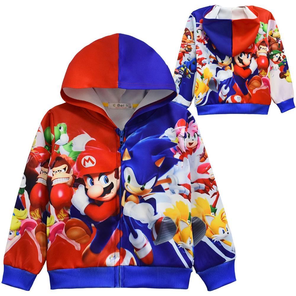 Vicanber Kids Boys Super Mario Series 3D Print Hoodie Zip Jacket Coat Long Sleeve Hooded Top Gift(Style B,6-7Years)