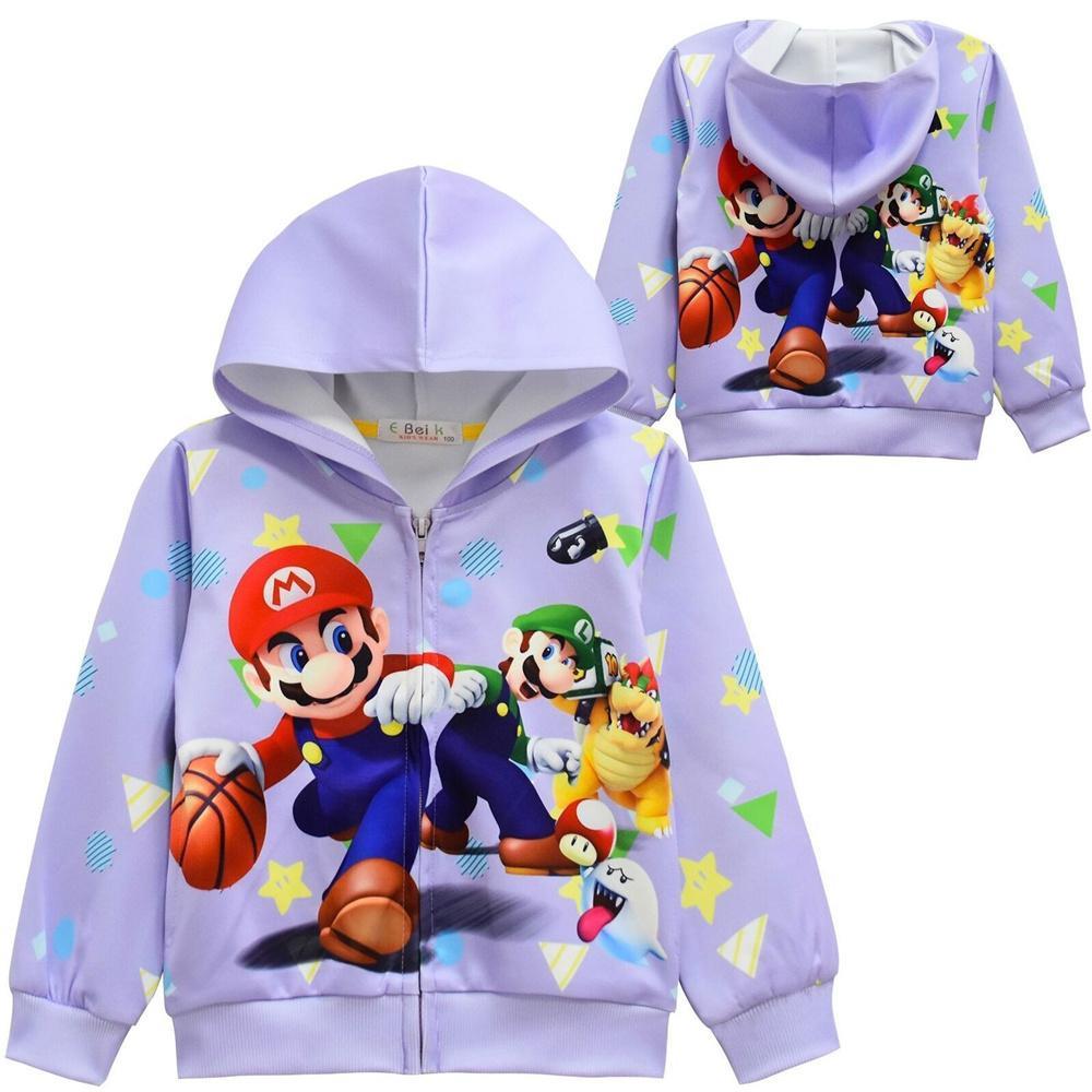 Vicanber Kids Boys Super Mario Series 3D Print Hoodie Zip Jacket Coat Long Sleeve Hooded Top Gift(Style C,7-8Years)