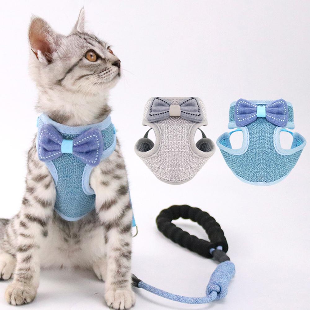 2 Pack Bow Tie Adjustable Pet Mesh Vest Harness and Leash Set for Cats