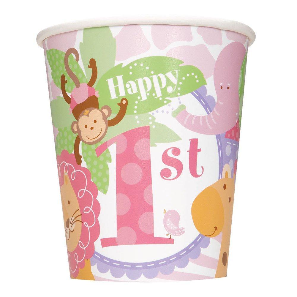 Unique Party Safari 1st Birthday Party Cup (Pack of 8) (Pastel/Pink) (One Size)