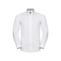 Russell Collection Mens Herringbone Tailored Long-Sleeved Formal Shirt (White/Silver/Convoy Grey) (14.5in)