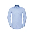 Russell Mens Contrast Herringbone Stitch Tailored Long-Sleeved Formal Shirt (Light Blue/Mid Blue/Bright Navy) (14.5in)