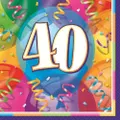 Unique Party Brilliant Paper 40th Birthday Napkins (Pack of 16) (Multicoloured) (One Size)