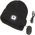 Black Acrylic Beanie with Bluetooth Speakers and Removeable COB LED Torch