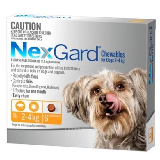 NexGard Flea & Tick Tablets for Dogs 2-4kg - 3 Pack (Orange) Chewable Tablets