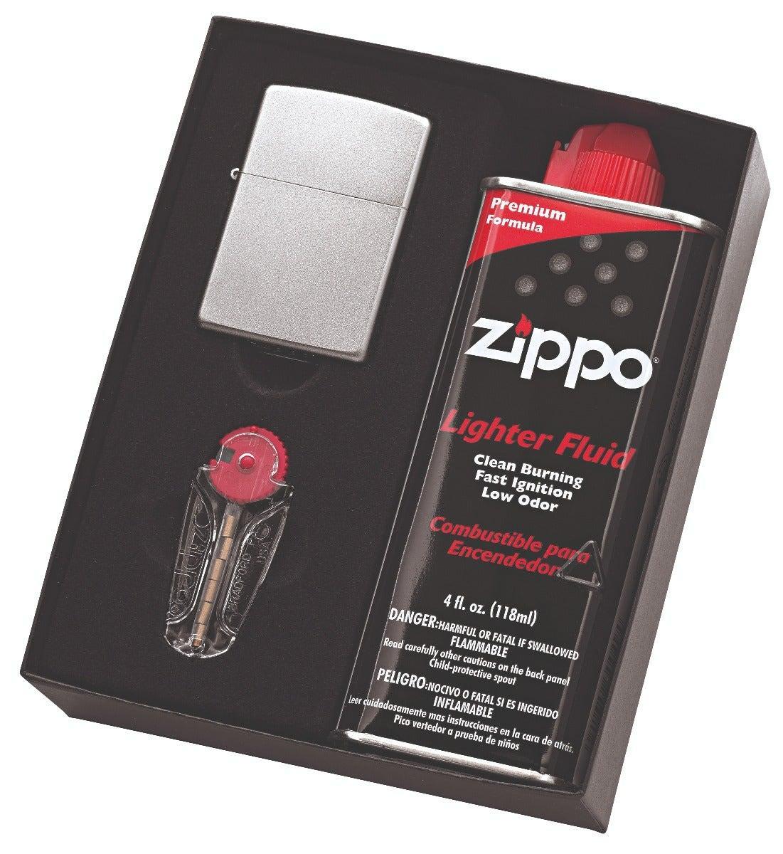 Zippo Satin Lighter, Fluid & Flint Pack