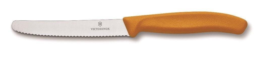 Victorinox Tomatoe & Sausage Knife Round Tip - Wavy Edge - Orange 11cm
