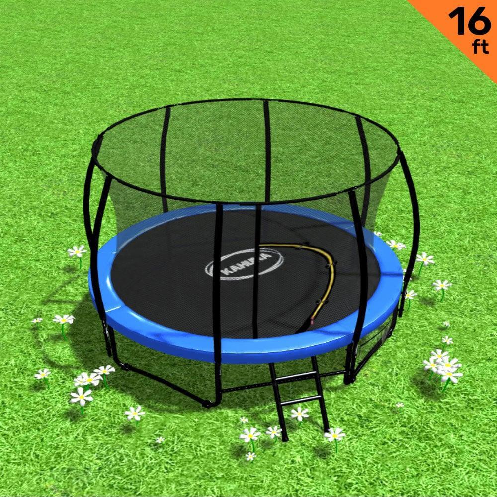 Trampoline - 16ft | Free Ladder, Spring Mat, Net, Safety Pad Cover, Round Enclosure - Blue