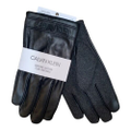 Calvin Klein Black Genuine Leather Fleece Lined Gloves With Embossed Logo