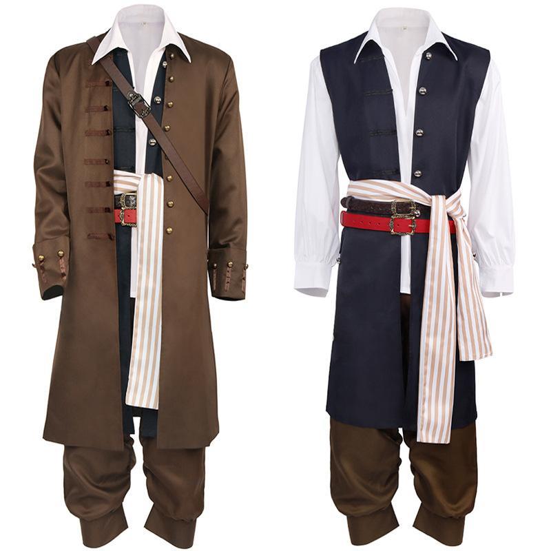 Pirates of the Caribbean Jack Sparrow Cosplay Costume Set Men's Fancy Outfit (Size:XL)