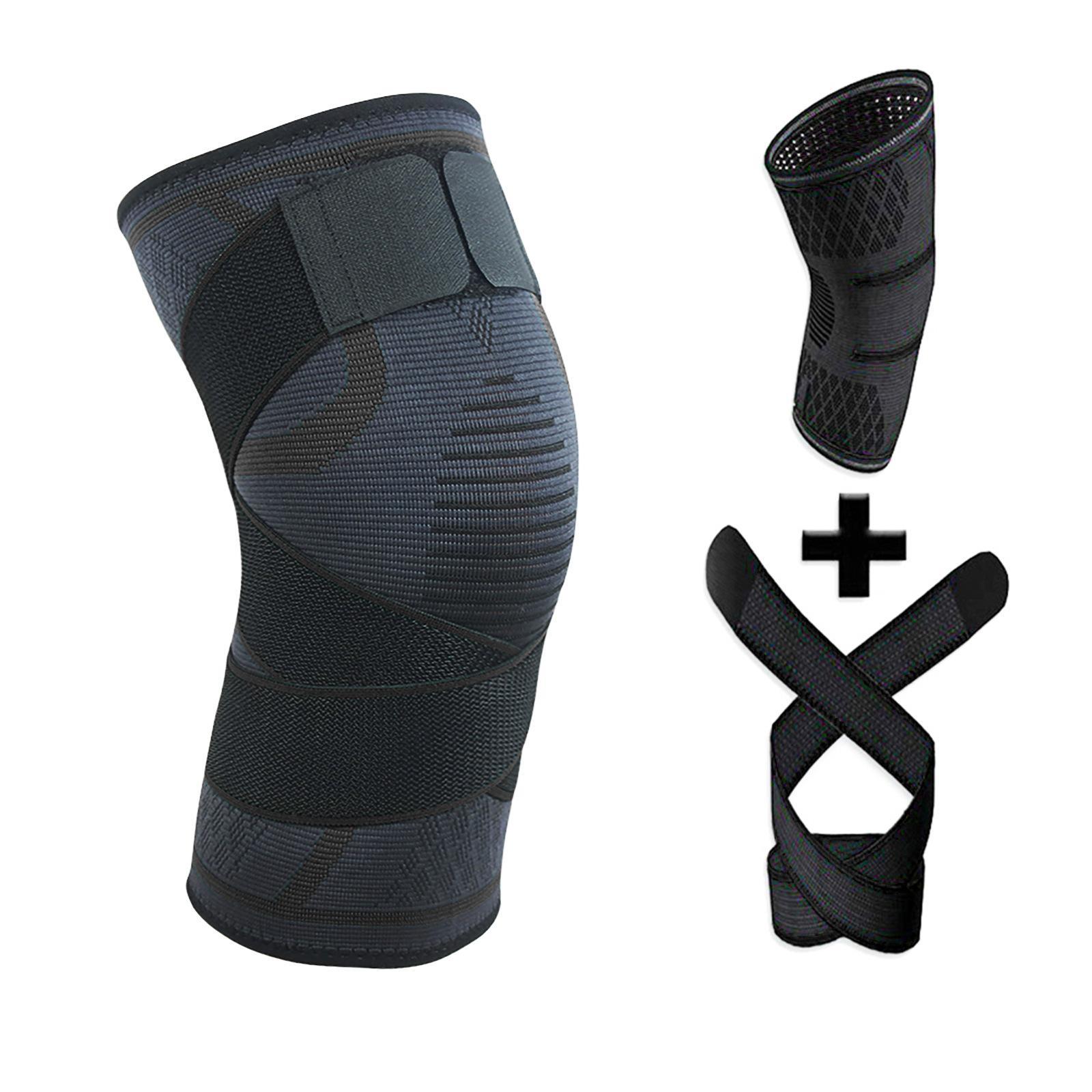 2 piece(L) Sports Knee Brace Men & Women, (Black) Adjtable Elastic Medical Knee Brace, Strapping K