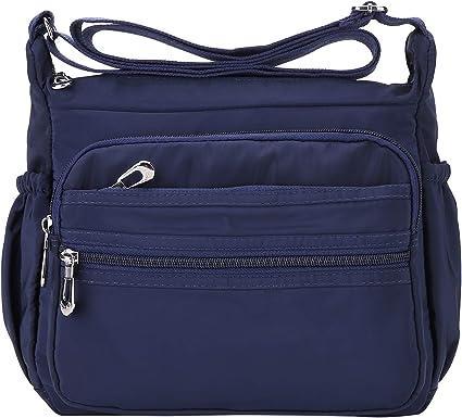 (S, Blue)Nylon Messenger Bag for Women Waterproof Multi-Pockets Messenger Bag Crossbody Bag Fashion