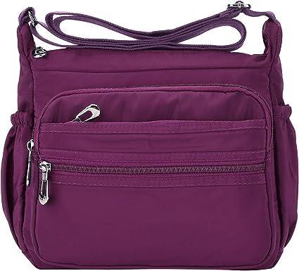 (S, Purple)Nylon Messenger Bag for Women Waterproof Multi-Pockets Messenger Bag Crossbody Bag Fashio