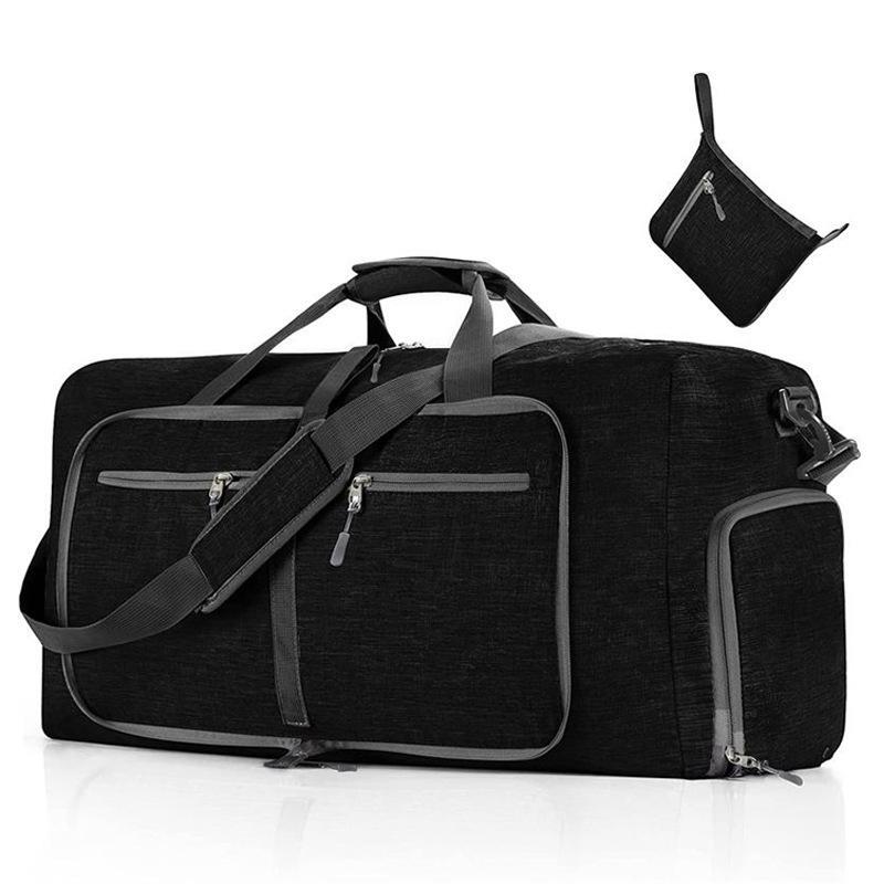 65L Black, Men's Foldable Travel Bag Water Resistant Large Lightweight Sports Bag Camping Hiking Fol