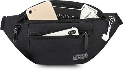 Waist Bag Men Women Unisex Waist Pack with Headphone Jack and 4 Zipper Pockets Adjtable Waist Belt