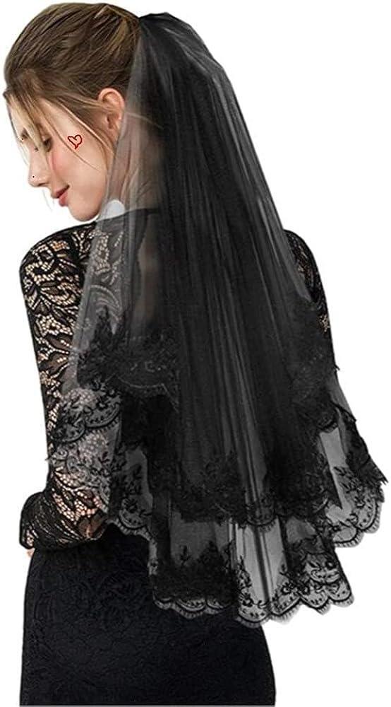 Bridal Veil Black Halloween Double Layer Wedding Veil with Hair Comb Decorative Wedding Accessories