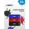 Emtec K100 USB Stick 32GB 3 Pack Sticks Red/Blue/Black