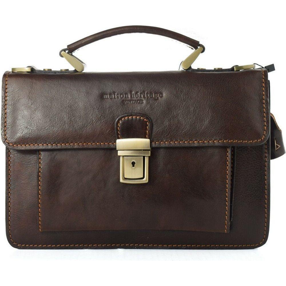 Maison Heritage Women's Leather Handbag Edmond-Marron-Fonce Brown (Model EH-001)