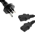 Power Cable from 3-Pin AU Male to 2 IEC C13 Female Plug - 1m