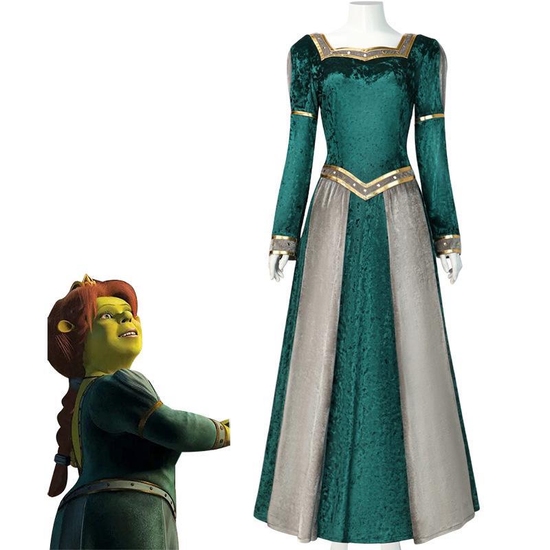 Shrek 2 Princess Fiona Costume Long Dress Party Halloween Outfit (Size:S)