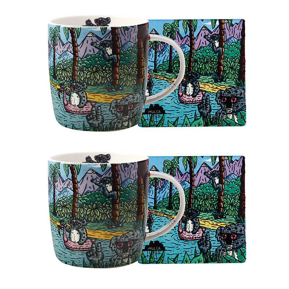 Maxwell & Williams Mulga Artist Decorative 2x 370ml Mug & 2x 9.5cm Coaster Set