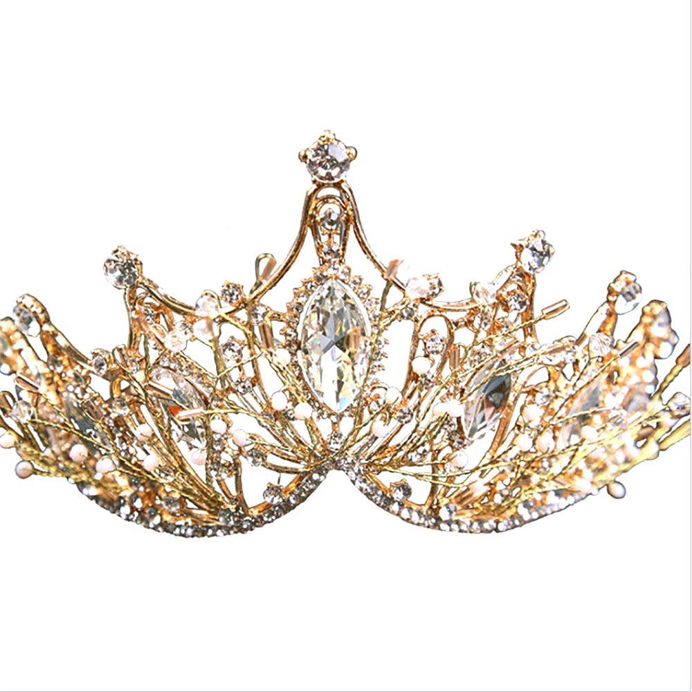 GoodGoods Baroque Crowns Girls Wedding Hair Accessories Gems Bridal Tiara Bride Hairwear (Gold)