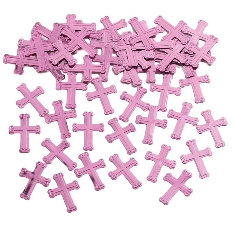 Creative Party Plastic Cross Christening Confetti (Pink) (One Size)